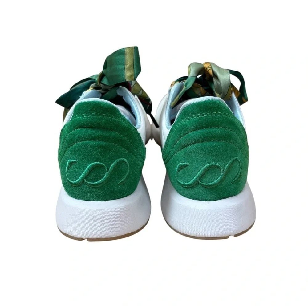 Saysh Two Leather Athletic Shoes Women’s Size US 7 Satin Laces White & Green
